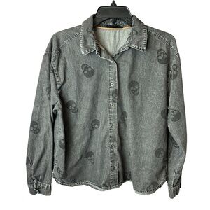 Jane & Delancey Skull Faded Black Button Up Shirt M